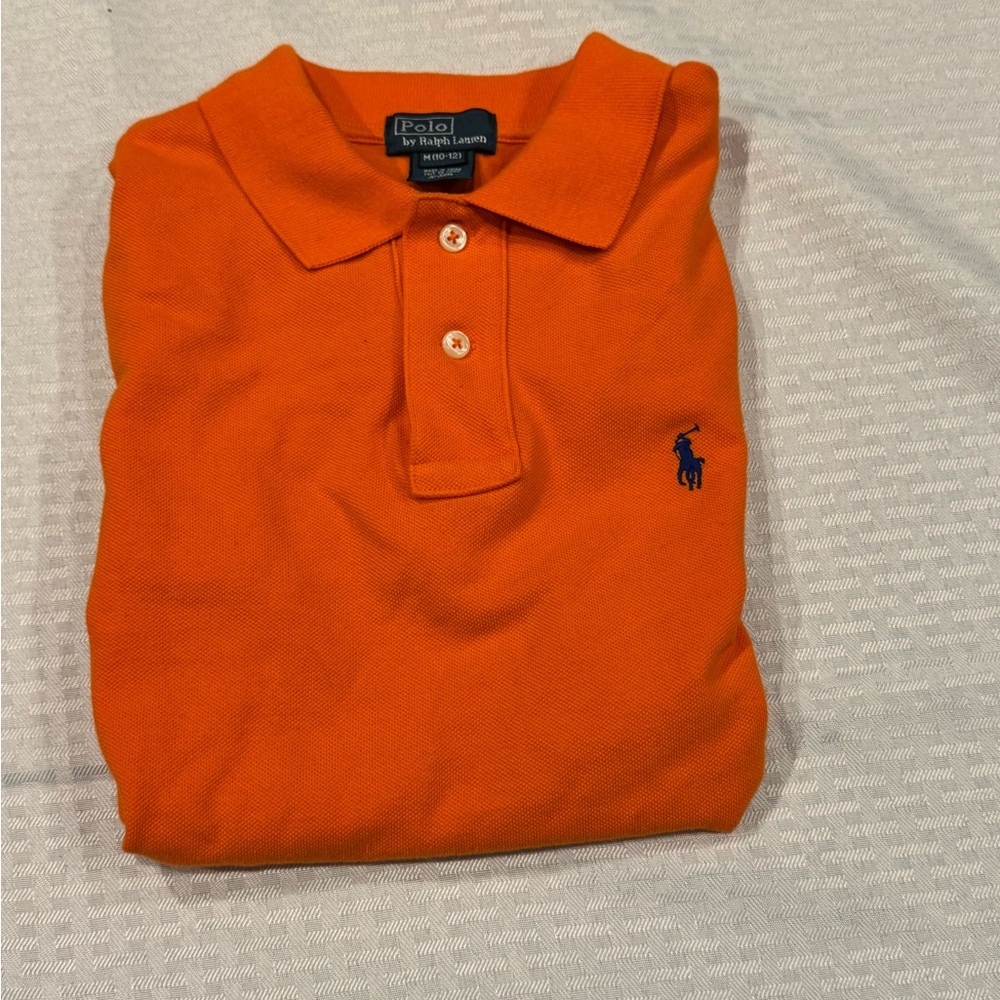 Ralph Lauren Golf Boys Polo Shirt Size 10/12 Medium Orange Short Sleeve